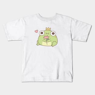 Cute Little Frog Prince Holding Flower Kids T-Shirt